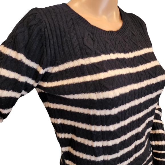 NWT Banana Republic Wool Cashmere Banana Sweater Peplum Hem Navy White Size SP - Picture 12 of 16